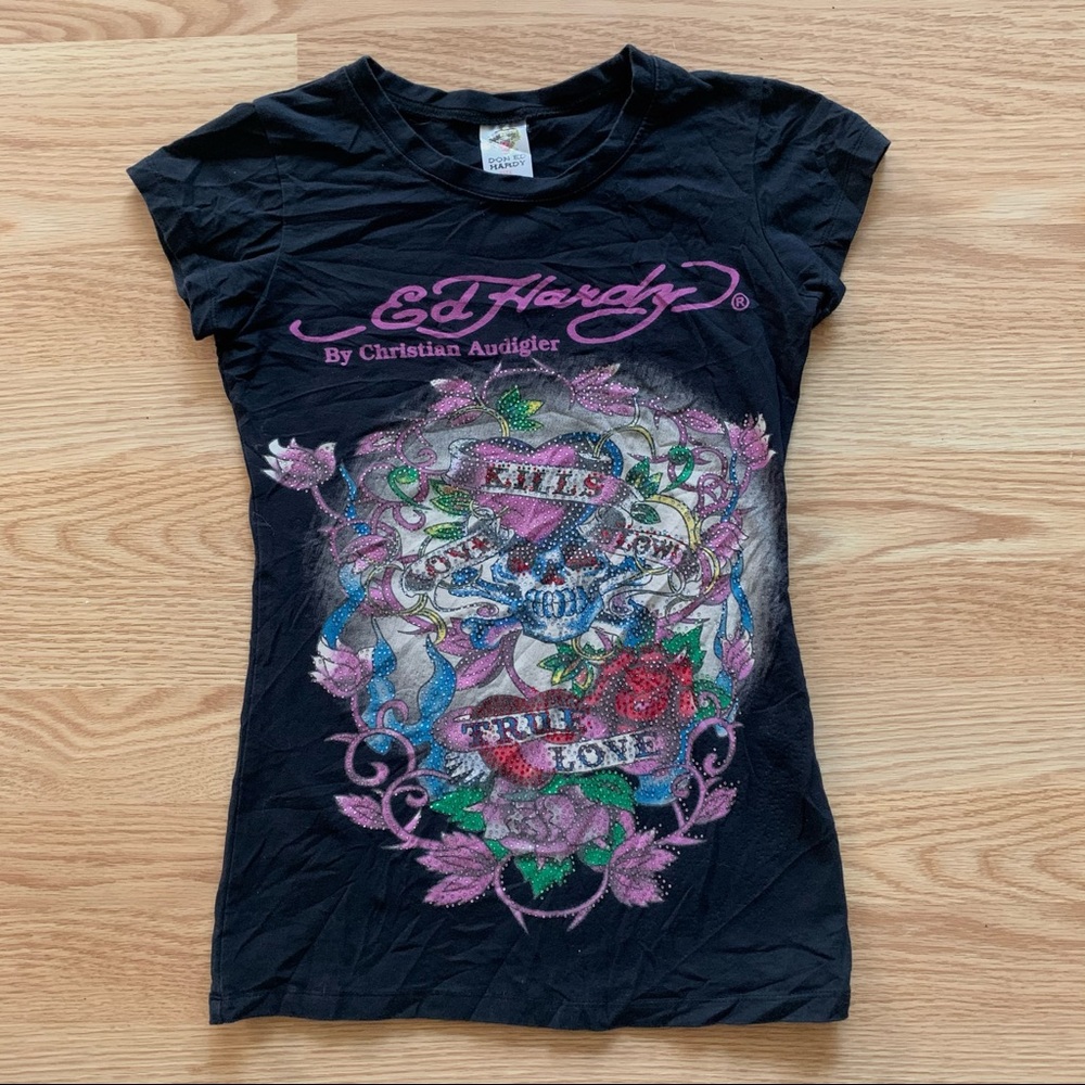 Y2K Ed Hardy Graphic Baby Tee